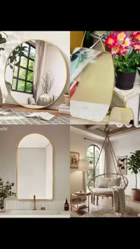 مرآة حائط دائرية بإطار ذهبي