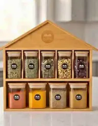 مجموعة برطمانات توابل خشبية (Home)