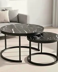 طاولة قهوة دائرية بتصميم رخامي (طقم قطعتين)