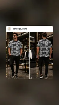 تيشيرت رجالي بنقشة شعار دي إس 2 - صندوق جينز (Sandoqa)