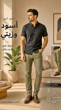قميص رجالي قصير الأكمام وبنطلون كاجوال