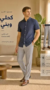 قميص رجالي بأكمام قصيرة وبنطلون كلاسيكي