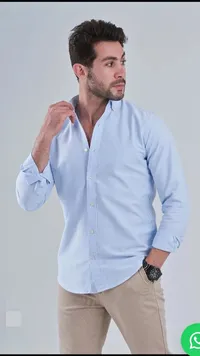 قميص رجالي أزرق فاتح بأزرار (Brand Name)