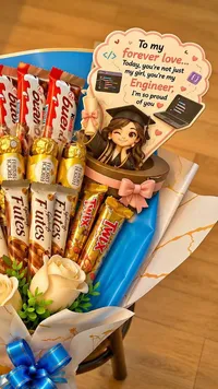 بوكيه شوكولاتة وهدايا تخرج (Kinder, Ferrero, Twix, Futes)
