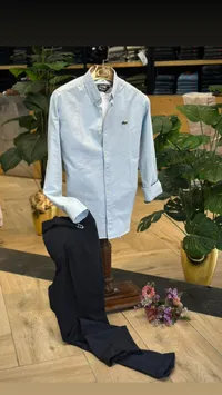 طقم قميص سماوي وبنطال أسود - لاكوست (Lacoste)