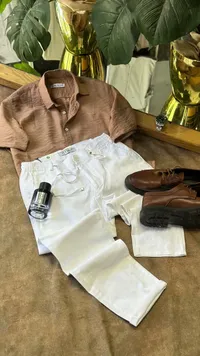 قميص رجالي + بنطلون أبيض - Zara (Zara)