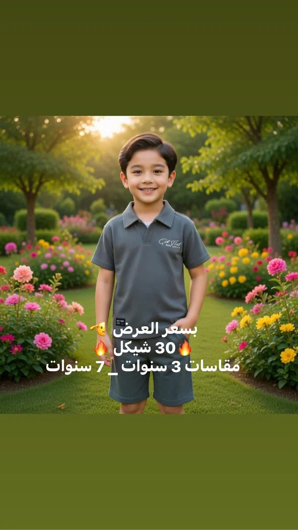 طقم ملابس صيفي للأولاد - بولو وشورت - ملابس أطفال - سوق غزة