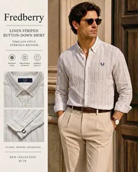 قميص كتان مخطط بأزرار - فريد بيري (Fred Perry)
