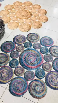 سجادة دائرية ملونة - حبل مجدول