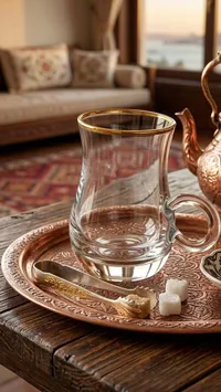 كوب شاي زجاجي بحافة ذهبية