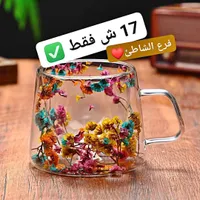 كوب زجاجي مزدوج الجدار مزين بزهور مجففة - سوق غزة