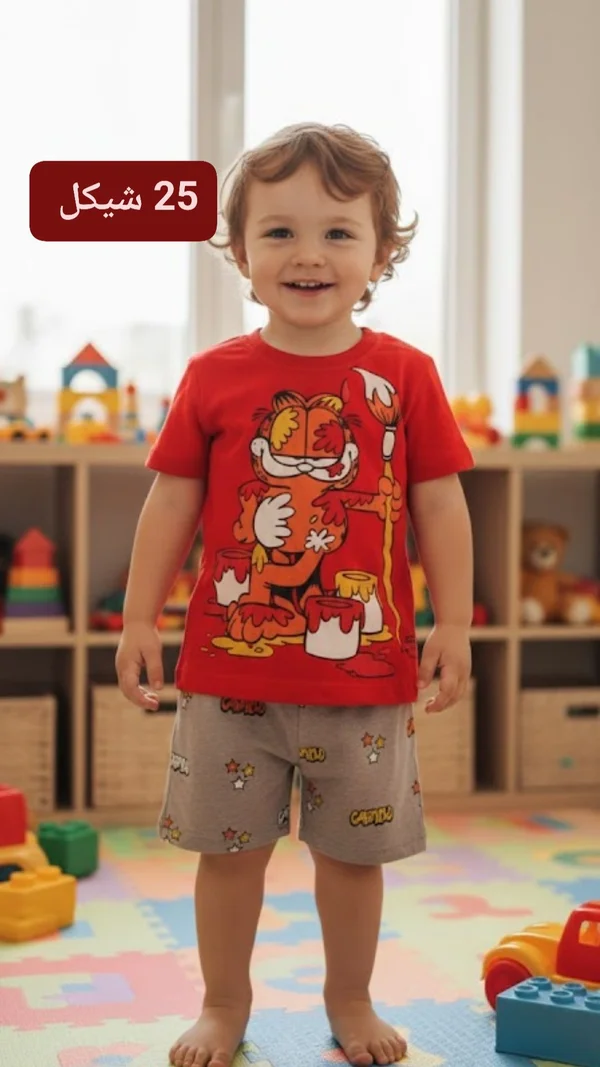 طقم ملابس أطفال صيفي بطبعة غارفيلد (Garfield) - ملابس أطفال - سوق غزة
