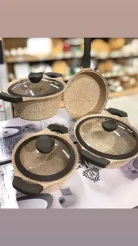 طقم طناجر جرانيت بأغطية زجاجية