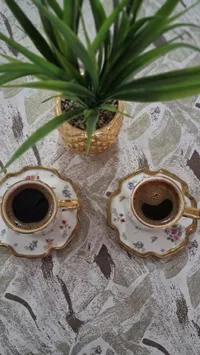 فناجين قهوة بورسلين - تصميم زهري كلاسيكي