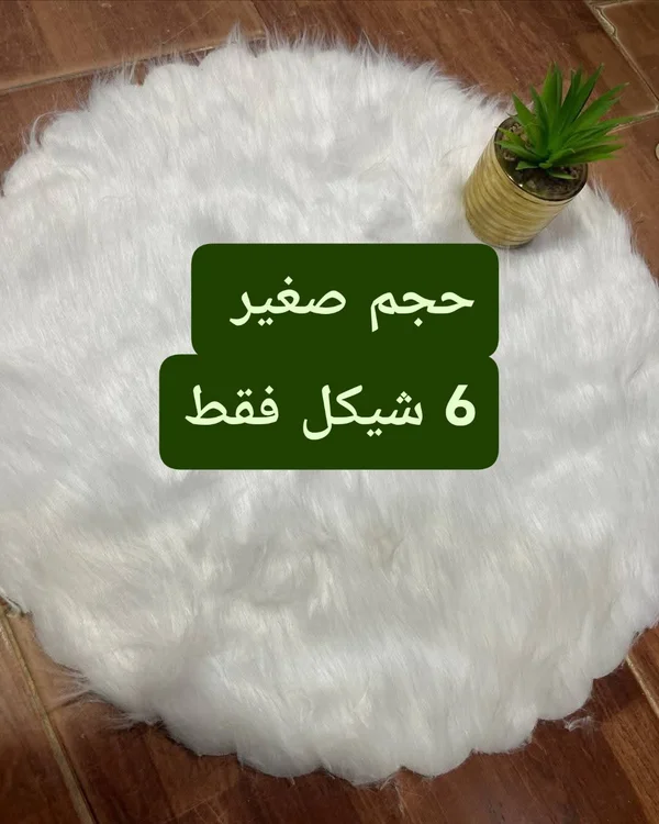 سجادة فرو دائرية صغيرة - لون أبيض - أدوات منزلية - سوق غزة