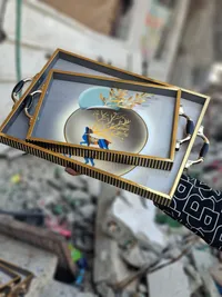 صينية ضيافة فاخرة - تصميم ذهبي وأزرق