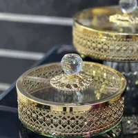 صحون ضيافة كريستال ذهبي فاخر