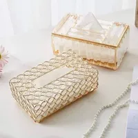 صندوق ورق محارم كريستالي ذهبي