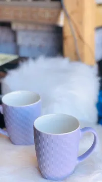 طقم أكواب سيراميك بنفسجي بنقشة مربعات