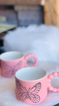 طقم أكواب سيراميك بتصميم الفراشة