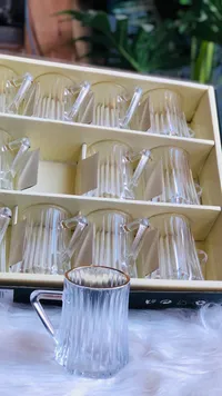 طقم أكواب زجاجية مضلعة