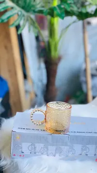 كوب زجاجي مزخرف بمقبض كروي - جين جلاس (Jin Glass)