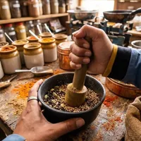 هاون خشبي تقليدي لطحن التوابل