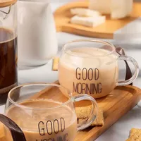 طقم أكواب زجاجية بتصميم صباح الخير