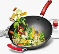 مقلاة ووك غير لاصقة مع غطاء زجاجي