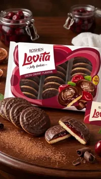 بسكويت لوفيتا بحشوة الجيلي بنكهة الكاكاو والكرز - روشين (Roshen)