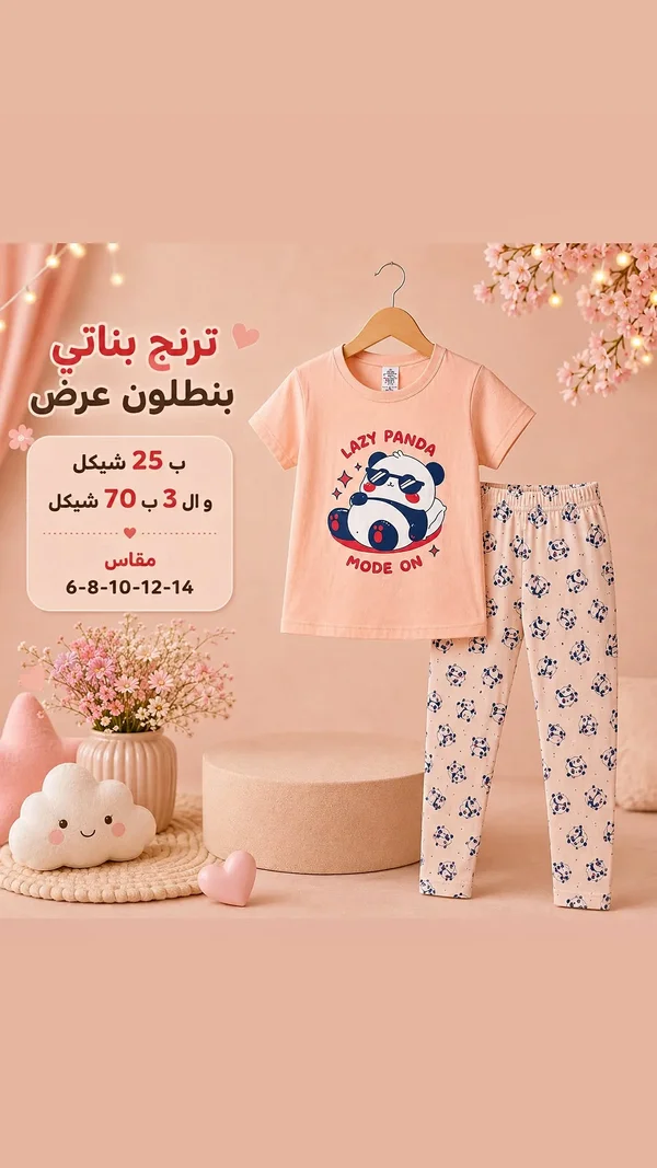 طقم ترنج بناتي بطبعة الباندا الكسول - ملابس أطفال - سوق غزة