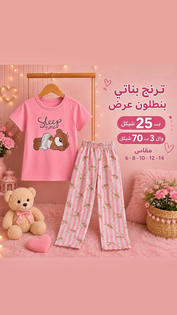 ترنج بناتي صيفي - سليب تايم - ملابس أطفال - سوق غزة