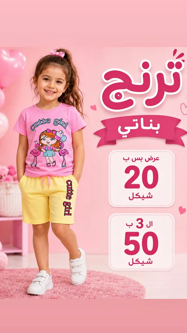 ترنج بناتي صيفي - كات غيرل - ملابس أطفال - سوق غزة