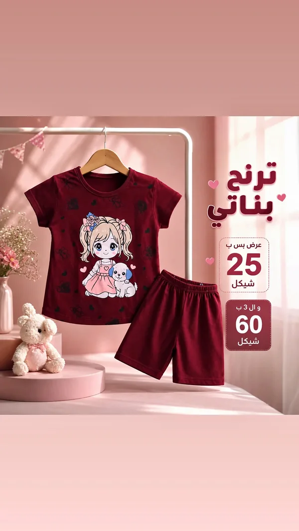 ترنج بناتي صيفي برسمة كرتونية - ملابس أطفال - سوق غزة