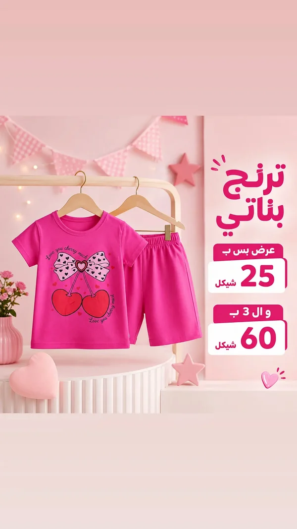 ترنج بناتي صيفي بطبعة الكرز - ملابس أطفال - سوق غزة