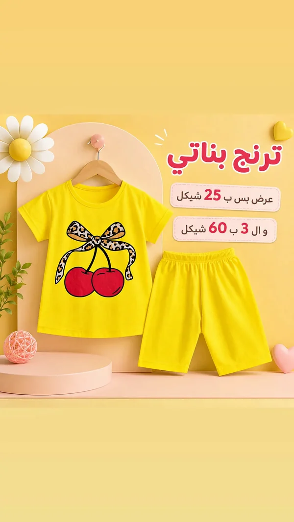 ترنج بناتي صيفي بطبعة الكرز - ملابس أطفال - سوق غزة