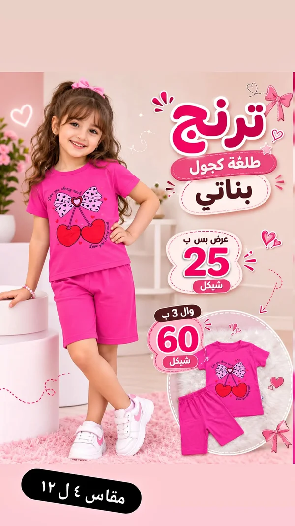 طقم بناتي ترنج - كرز (Love you cherry much) - ملابس أطفال - سوق غزة