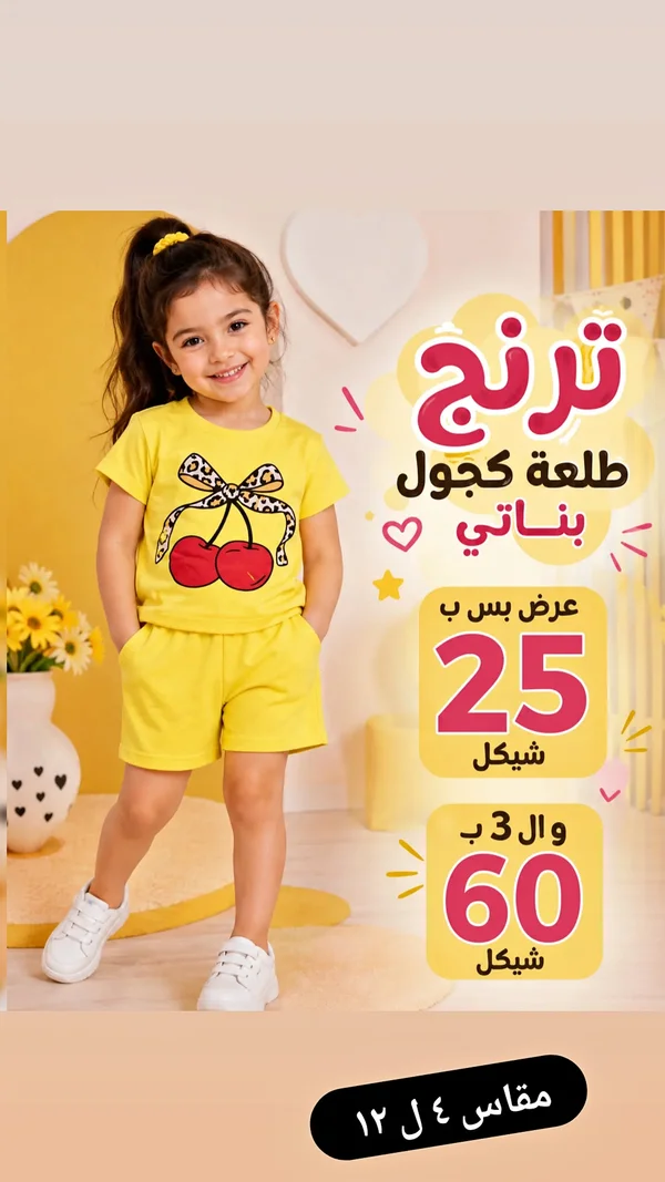 طقم بناتي ترنج كاجوال - كرز (بدون علامة تجارية واضحة) - ملابس أطفال - سوق غزة