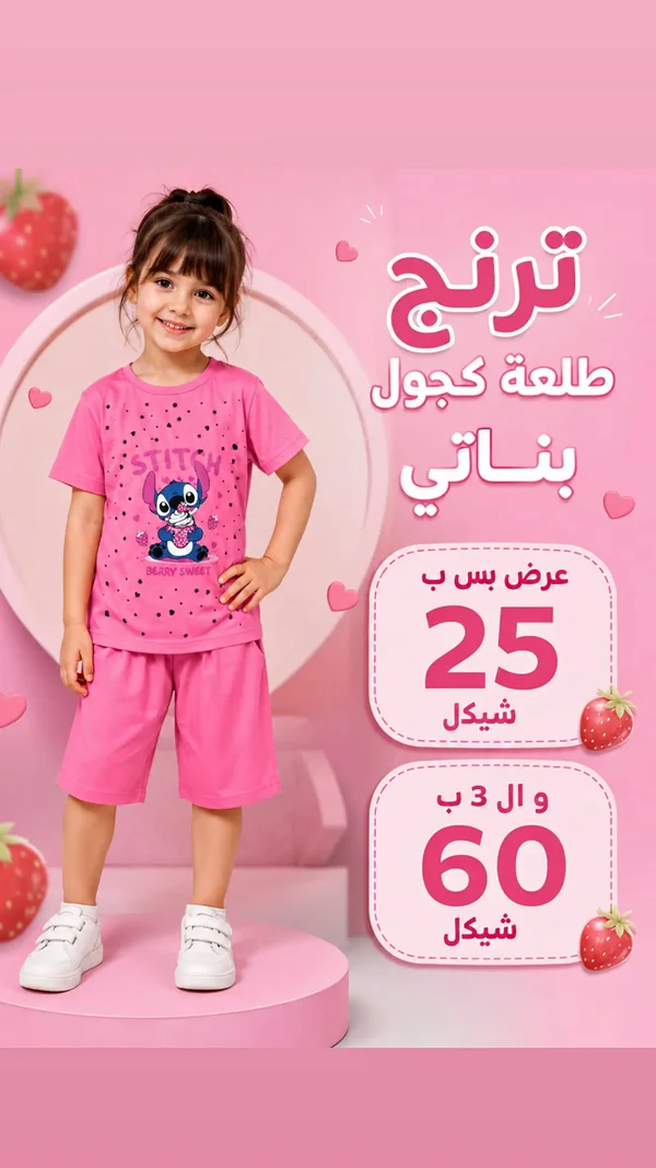 طقم بيجاما بناتي بطبعة ستيتش (Stitch) - ملابس أطفال - سوق غزة
