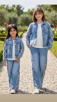 مجموعة جاكيت دينيم بتصميم دانتيل للأخوات