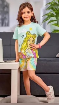 طقم ملابس صيفي بناتي بتصميم باربي (Barbie)