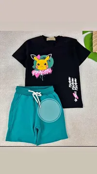 طقم ملابس أطفال صيفي بطبعة بيكاتشو - كيدز براند (Kids Brand)