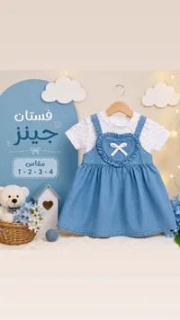 فستان جينز مع بلوزة منقطة