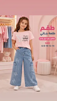 طقم بلوزة وبنطلون بناتي - فراشات