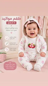 طقم مواليد 3 قطع فراولة