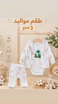 طقم مواليد 3 قطع - ديناصور
