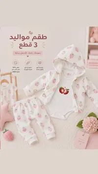 طقم مواليد 3 قطع - فراولة