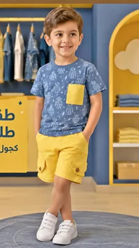طقم شورت وتيشيرت بطبعة روبوت للأطفال