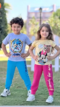 طقم ملابس أطفال شخصيات كرتونية (Sonic & Minnie)