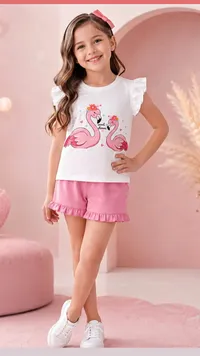 طقم بيجاما أطفال بطبعة فلامنجو (Sweet Dream)